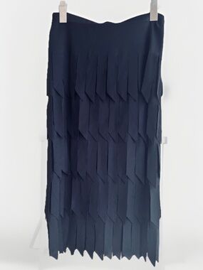 RARE Vintage Tadashi Shoji Black Fringe Tiered Car Wash Midi Skirt Women S Y2K